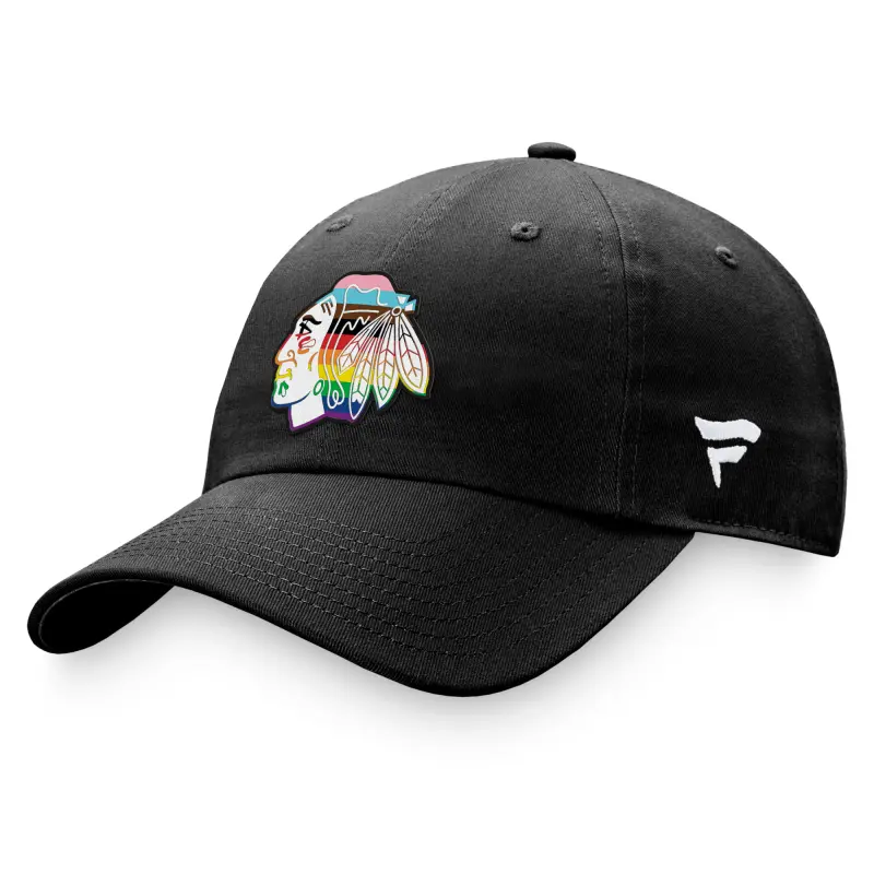 men8217s fanatics black chicago blackhawks team logo pride adjustable hat